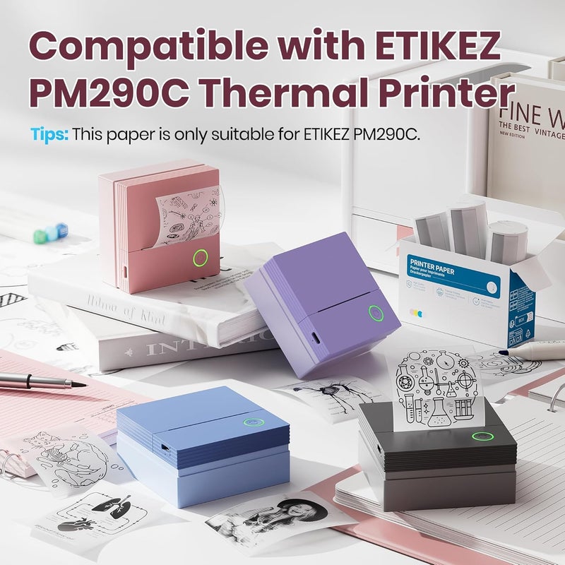 ETIKEZ Genuine Self-Adhesive Thermal Printer Stickers, Compatible with PM290C Mini Sticker Printer, Black on White, 54mmx3.2m Sticker Paper for Journal, Study, Photos, Note, 3 Rolls, Transparent - Image 3